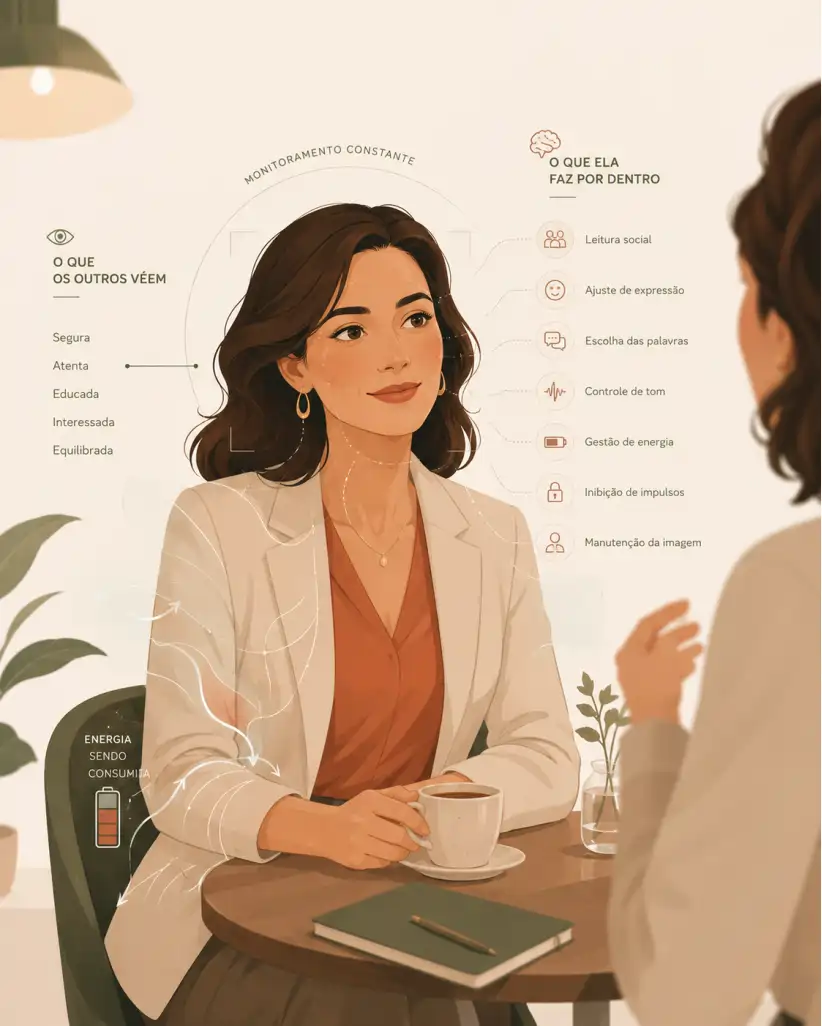 Ilustração sobre autocontrole e esforço invisível para parecer normal
