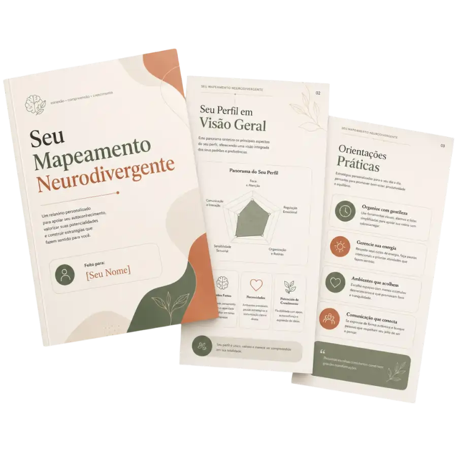 Mockup do relatório personalizado Mapeamento Neurodivergente